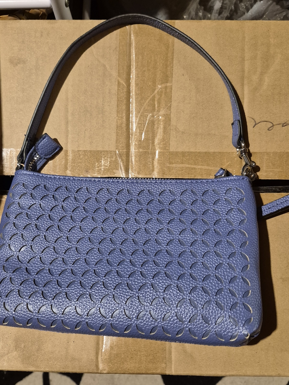 Dana Buchman Perforated Leather Wristlet / Handbag- Blue(purple) - Picture 2 of 4